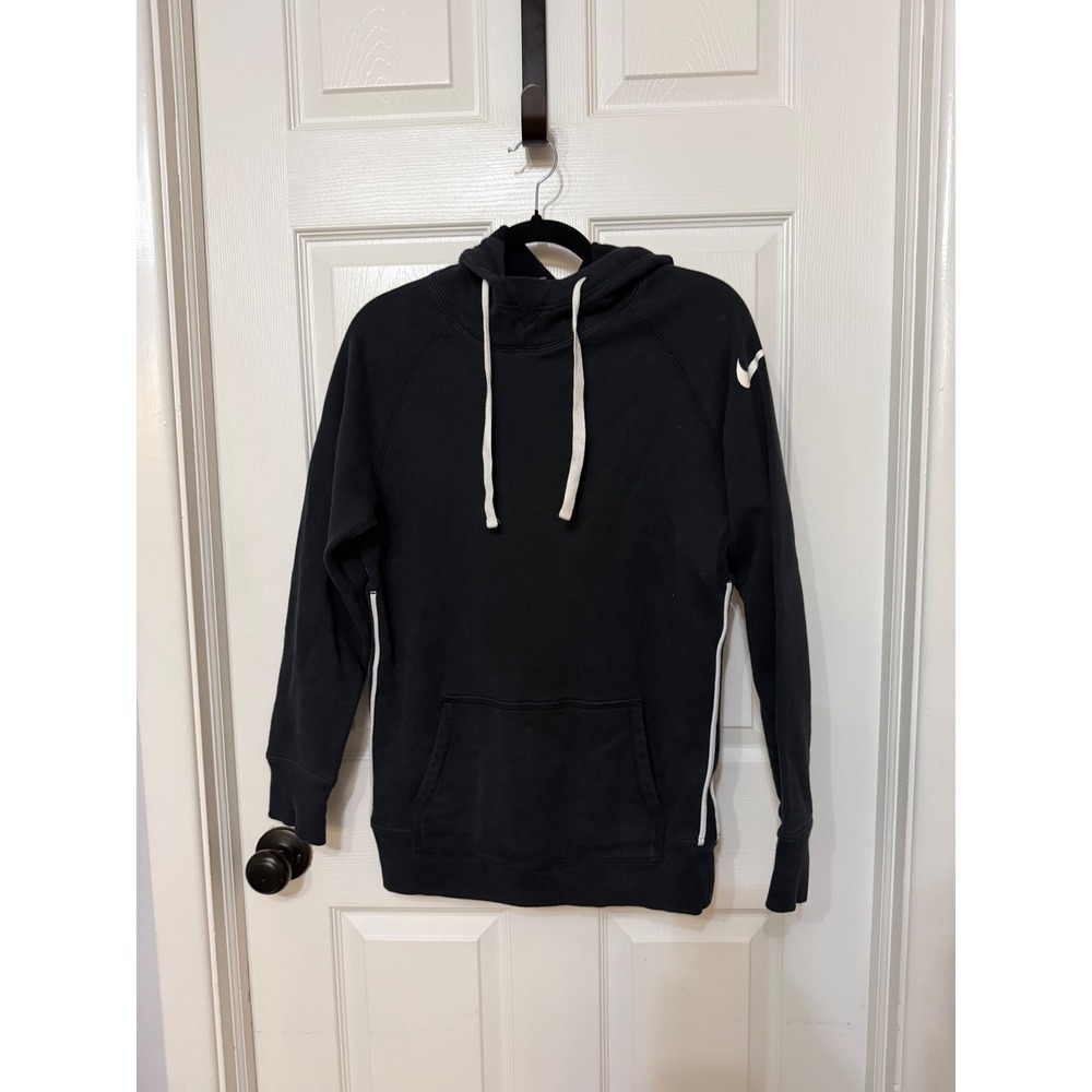 Nike‎ Mens Black Pullover Hoodie Swoosh Shoulder Stripe Athletic Sweatshirt